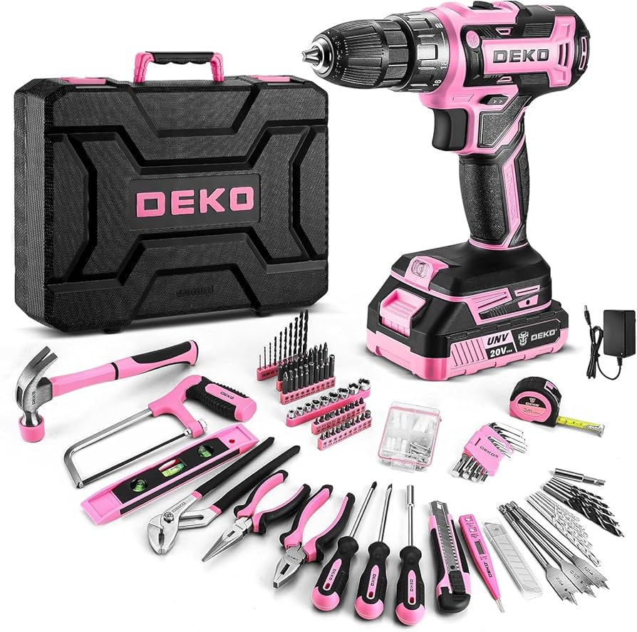DEKO Box Narzędzia Elektryczne Kompletne 186 sztuk Różowy z